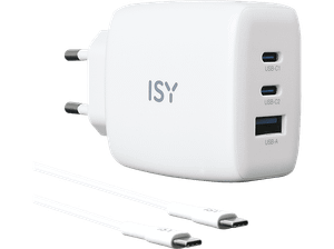 Ładowarka sieciowa ISY IAC-5650-WT 65W 2xUSB-C USB-A GaN + kabel USB-C 2m Czarny
