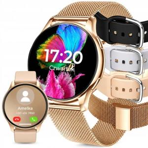 SMARTWATCH ZEGAREK DAMSKI MENU PL ROZMOWY POWIADOMIENIA SPORT 4 PASKI