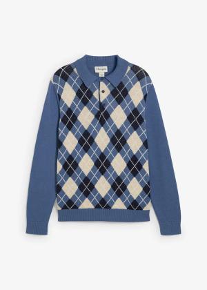 Sweter polo ze wzorem w romby z czystej bawełny