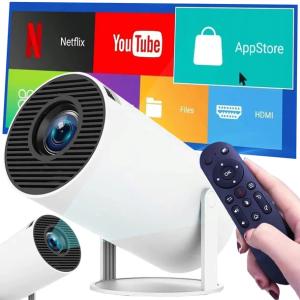 PROJEKTOR Z GŁOŚNIKIEM RZUTNIK ANDROID WIFI PRZENOŚNY OBROTOWY LED 4K SMART