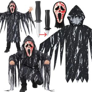 Strój KRWAWY DUCH UPIÓR na Halloween SZATA + MASKA + CHOWANY NÓŻ Kostium S