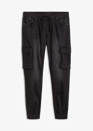 Jeansy dresowe z kieszeniami cargo, slim fit, straight, z gumką w talii
