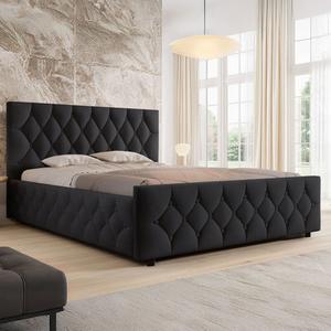 Łóżko tapicerowane z pojemnikiem SFG0172 | 160x200 | Welur | Czarny | OUTLET