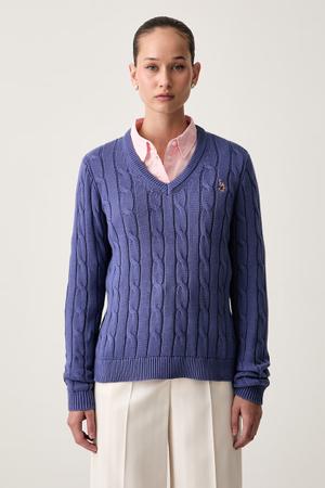 U.S. Polo Assn. sweter damski bawełniany V-NECK CABLE