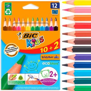 BIC KREDKI TRÓJKĄTNE GRUBE OŁÓWKOWE DLA DZIECI EKO 12 KOLORÓW