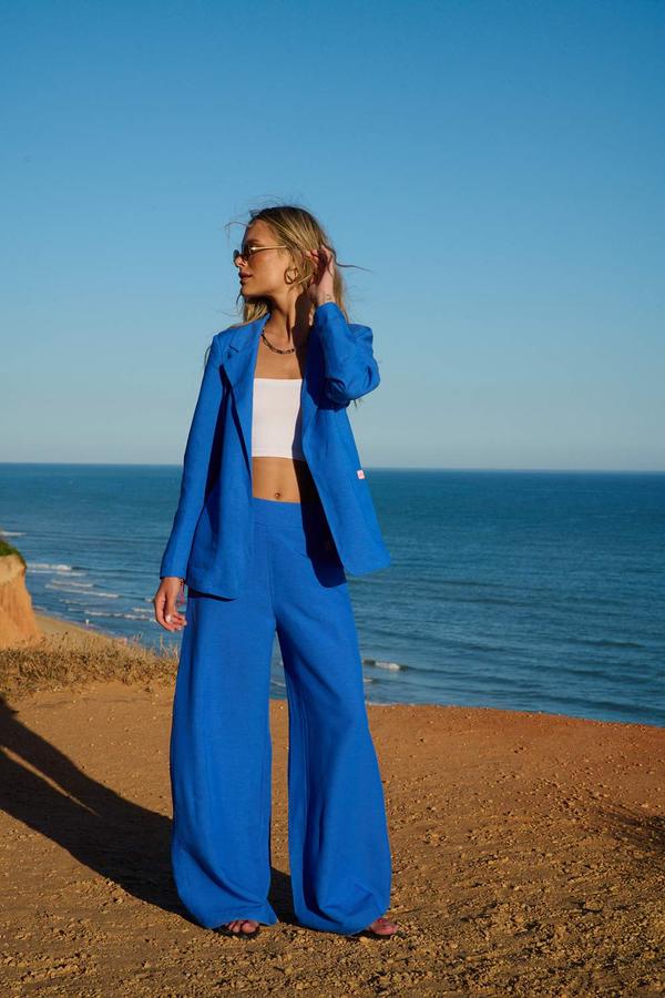 Szerokie spodnie z lnem Blue Margarita