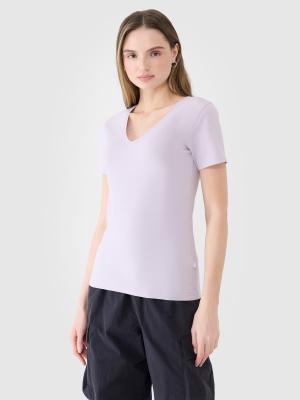4F t-shirt bawełniany slim koszulka do ćwiczeń 4FWSS25TTSHF1990 fioletowa (L)