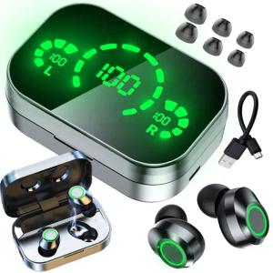 SŁUCHAWKI DOKANAŁOWE BEZPRZEWODOWE DOUSZNE BLUETOOTH POWERBANK ETUI LED