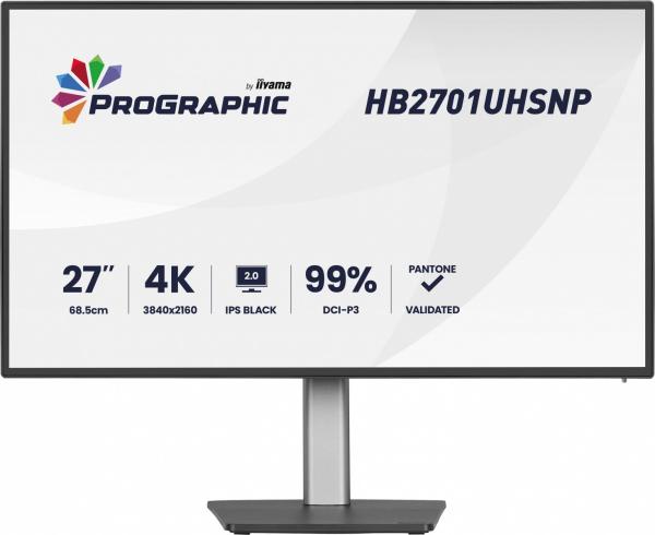 IIYAMA Monitor 27 cali ProGraphic HB2701UHSNP-B1 4K,IPS BLACK 2.0,450cd,VESA USB-c dock(PD:96W),HDMI,DP,DAISY/CHAIN,4xUSB,RJ45,3000:1,sRGB:100%,DCI-P3