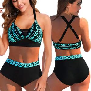 STRÓJ KĄPIELOWY DWUCZĘSCIOWY WYSZCZUPLAJĄCY BIKINI WYSOKI STAN MAJTEK / XL