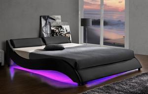 Łóżko tapicerowane 868 LED | 160x200 | Ekoskóra | Czarny | OUTLET