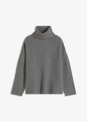 Prążkowany sweter z golfem