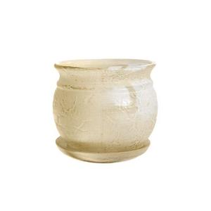 Doniczka ceramiczna z podstawką kamień 21 x 25 cm krem połysk symbol 814