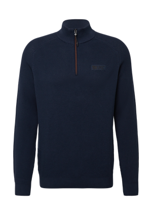 Sweter z teksturowanej dzianiny z kołnierzem typu troyer