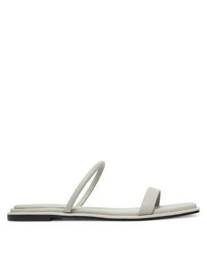 Calvin Klein Klapki Flat Sandal Squared 2-Bar Lth HW0HW02532 Écru