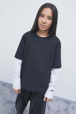 T-shirt z dżerseju z rękawami z popeliny