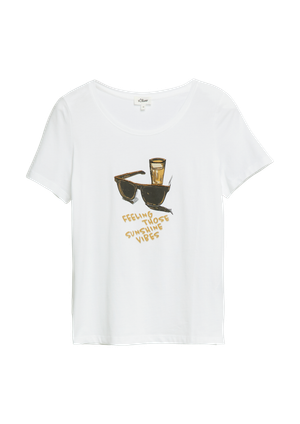T-shirt z nadrukiem i biżuteryjnymi detalami