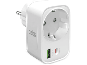 Ładowarka sieciowa z gniazdem SBS 20W USB-A USB-C Biały
