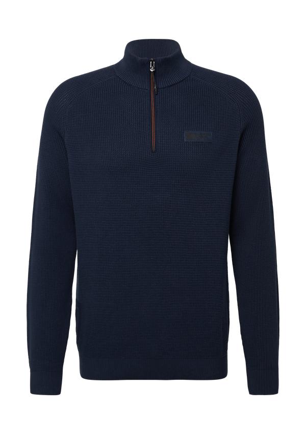 Sweter z teksturowanej dzianiny z kołnierzem typu troyer
