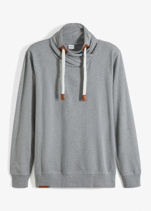 Bluza z szalowym kołnierzem z detalami z imitacji skóry
