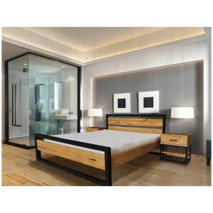 Łóżko Podwójne Metalowe Loft 200×200 Meble Do Sypialni Karmel Dąb Naturalny