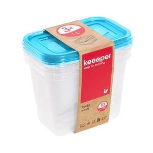 Zestaw 3 prostokątnych pojemników na żywność 1 l niebieski fredo "fresh" 15,5 x 10,5 x 11,5 cm keeeper