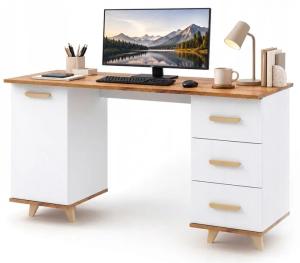 Biurko komputerowe 138 cm białe młodzieżowe 3 szuflady nowoczesne Oslo