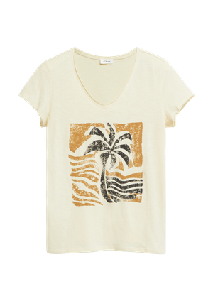 T-shirt ze strukturą przędzy płomieniowej i nadrukiem