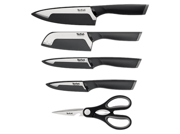 Zestaw 4 noży kuchennych TEFAL Comfort + nożyczki kuchenne K2215S55 Czarno-srebrny