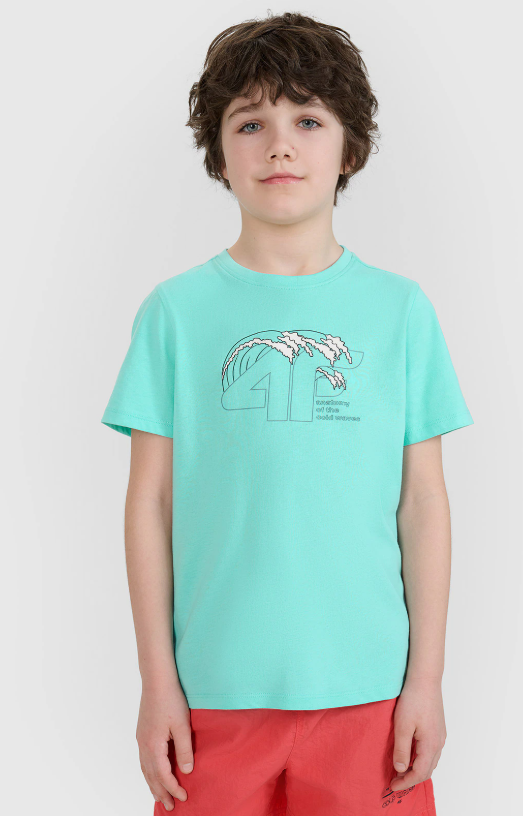 4F t-shirt bawełniana koszulka chłopięca 4FJWSS25TTSHM1917 miętowa (122)