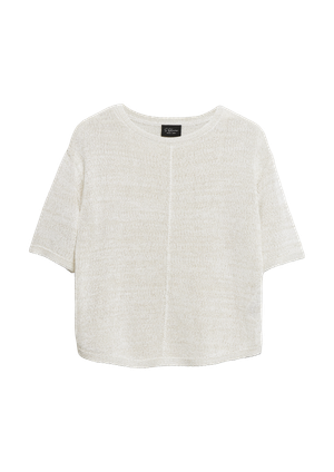 Sweter z krótkim rękawem wykonany z dzianiny z dodatkiem brokatu