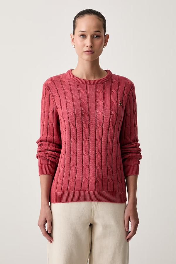 U.S. Polo Assn. sweter damski bawełniany CREW NECK CABLE