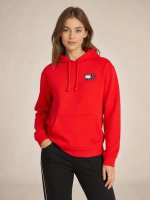 Tommy Jeans bluza damska czerwona z kapturem i haftem logo rozmiar L | Idealna na chłodne dni!