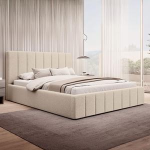 Łóżko tapicerowane z pojemnikiem SFG0116 | 180x200 | Boucle | Beż #3 | OUTLET