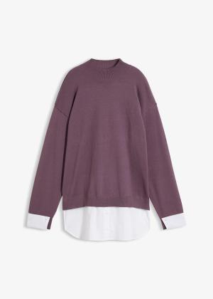 Sweter oversize z doszywaną  koszulą