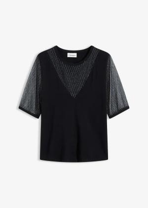 Sweter z cienkiej dzianiny z siateczkową wstawką