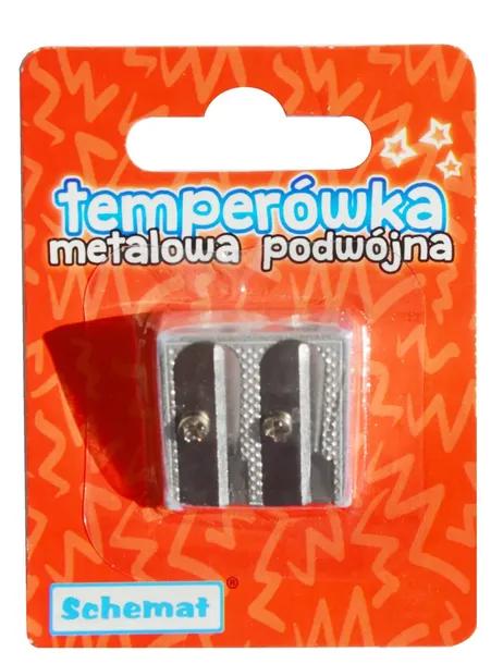 TEMPERÓWKA STRUGACZKA OSTRZAŁKA PODWÓJNA METALOWA SZKOLNA BLISTER SCHEMAT