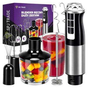 BLENDER RĘCZNY 7w1 WIELOFUNKCYJNY MIKSER 1500W SREBRNY TURBO MOCNE OSTRZA