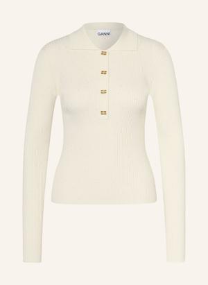 Ganni Dzianinowa Koszulka Polo Z Cekinami beige
