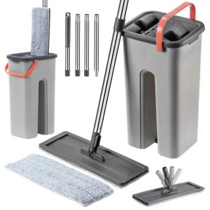 MOP PŁASKI Z WYCISKACZEM 6L WIADRO DWUKOMOROWY DO MYCIA PODŁOGI + 2 WKŁADY