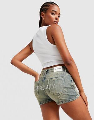 Juicy Couture Szorty Washed Denim Diamente Logo