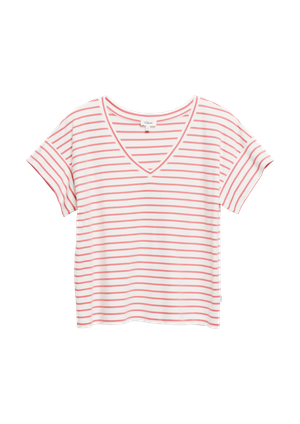 Dżersejowy T-shirt w paski z dekoltem w serek