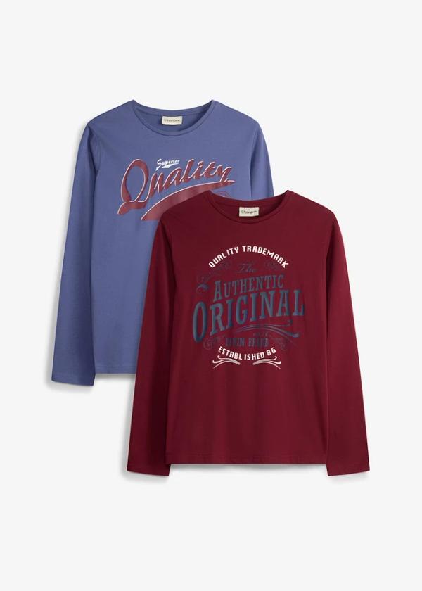 T-shirt chłopięcy z długim rękawem, z bawełny organicznej (2 szt.)