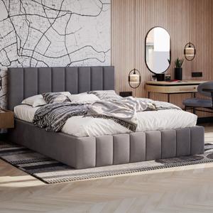 Łóżko tapicerowane z pojemnikiem SFG0116 | 180x200 | Welur | Szary | OUTLET