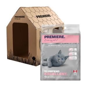 PREMIERE Excellent zbrylający się żwirek 12 kg + Bezpłatny domek dla kotów