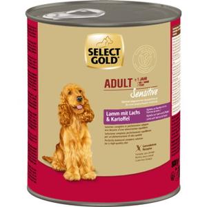 SELECT GOLD Sensitive karma mokra dla dorosłych zwierząt Jagnięcina z łososiem i ziemniakami 24x800 g