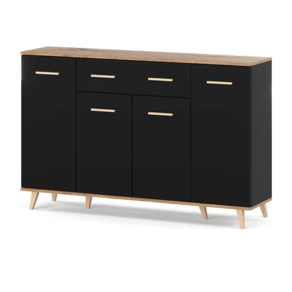 KOMODA Z SZUFLADAMI 150CM CZARNA DĄB WOTAN SZAFKA LOFT DO SALONU SYPIALNI