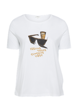 T-shirt z nadrukiem i biżuteryjnymi detalami
