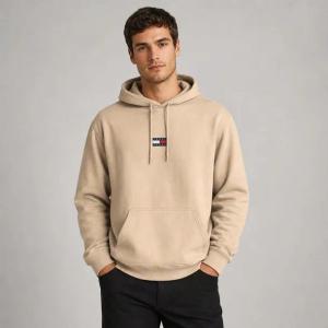 Tommy Jeans bluza męska beżowa z kapturem i haftem logo rozmiar XL | Idealne na jesień!