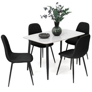 Stół ceramiczny LORIS 120CM Biały + 4 Krzesła | DC-1916 | Czarny